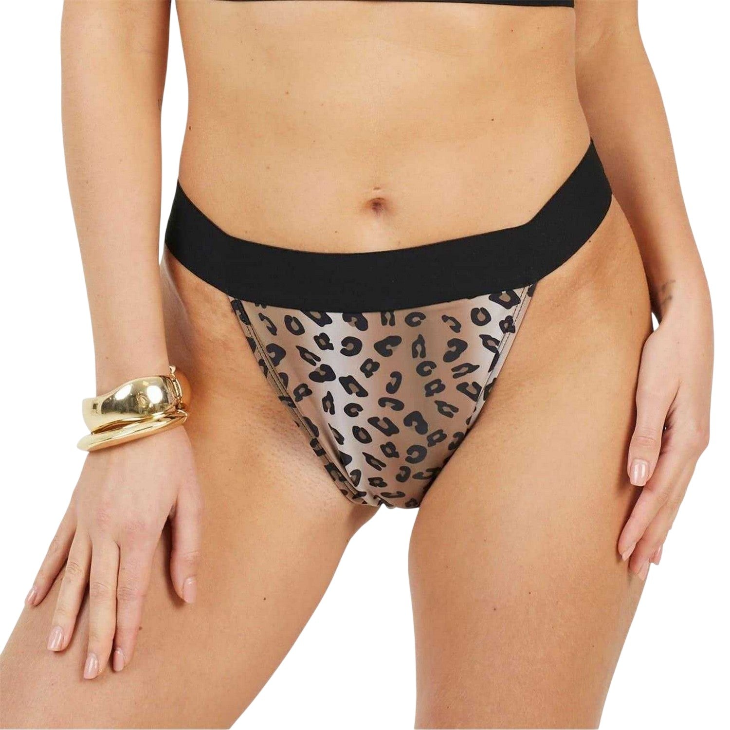 Black-Brown - Front - Brave Soul Womens-Ladies Leopard Print High Leg Bikini Bottoms