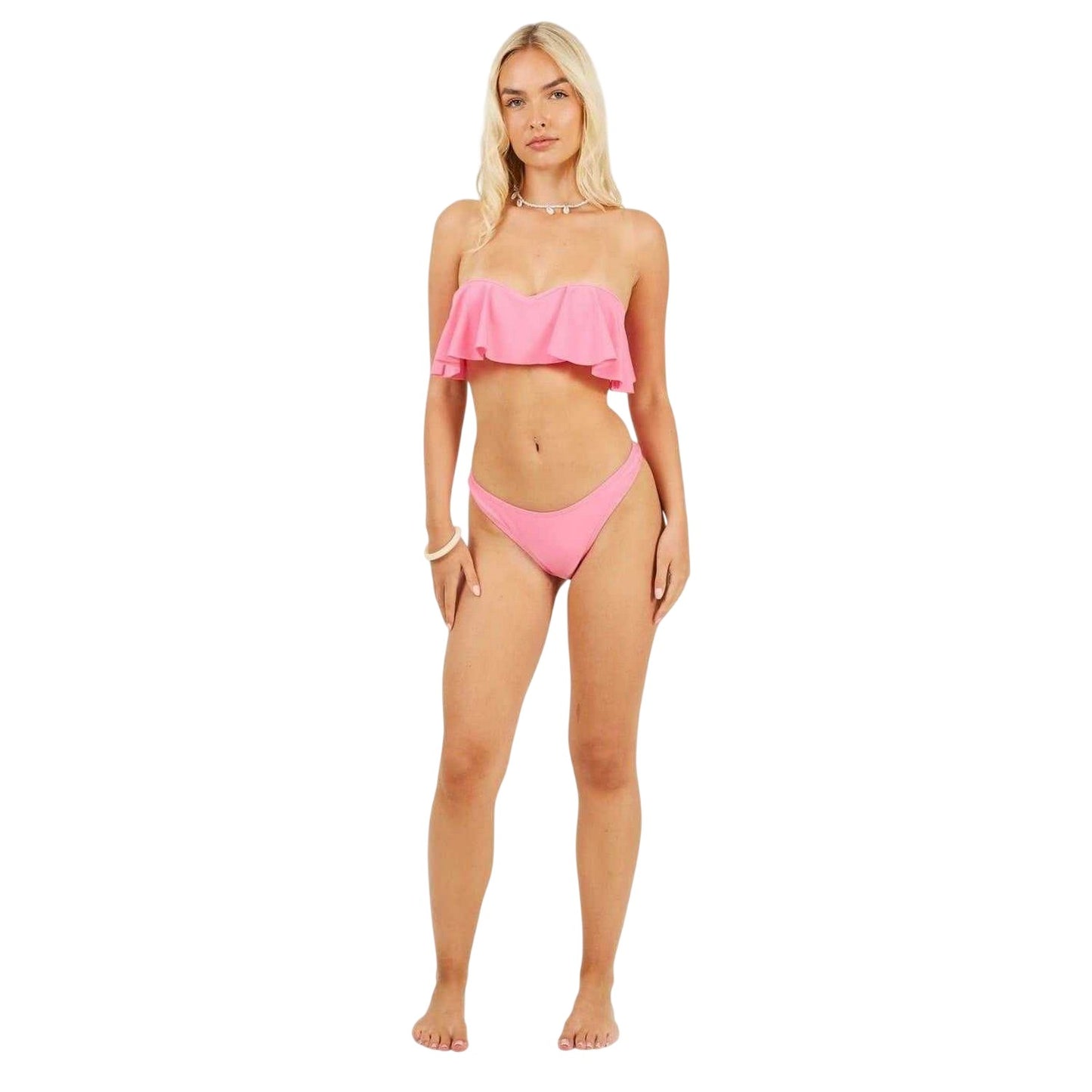Bright Pink - Side - Brave Soul Womens-Ladies Mid Rise Bikini Bottoms