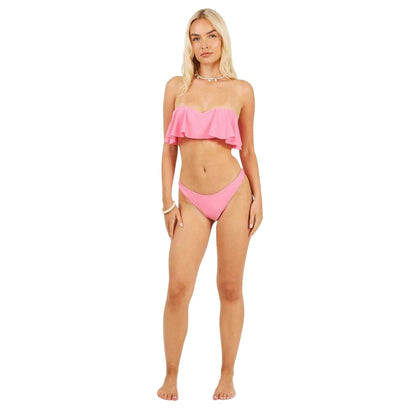 Bright Pink - Side - Brave Soul Womens-Ladies Mid Rise Bikini Bottoms
