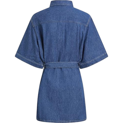 Medium Blue - Back - Calvin Klein Womens-Ladies Denim Collared Boxy Mini Shirt Dress