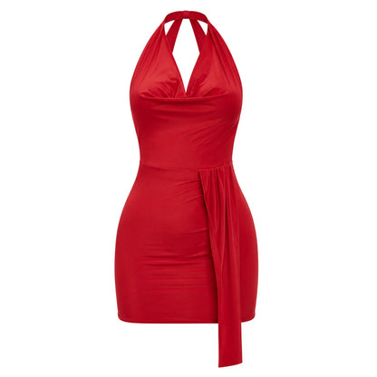 Red - Front - Missy Empire Womens-Ladies Bum Ruched Cowl Neck Mini Dress