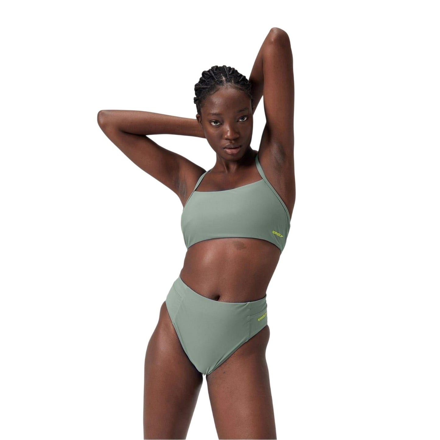 Green - Side - Speedo Womens-Ladies Performance High Leg Bikini Bottoms