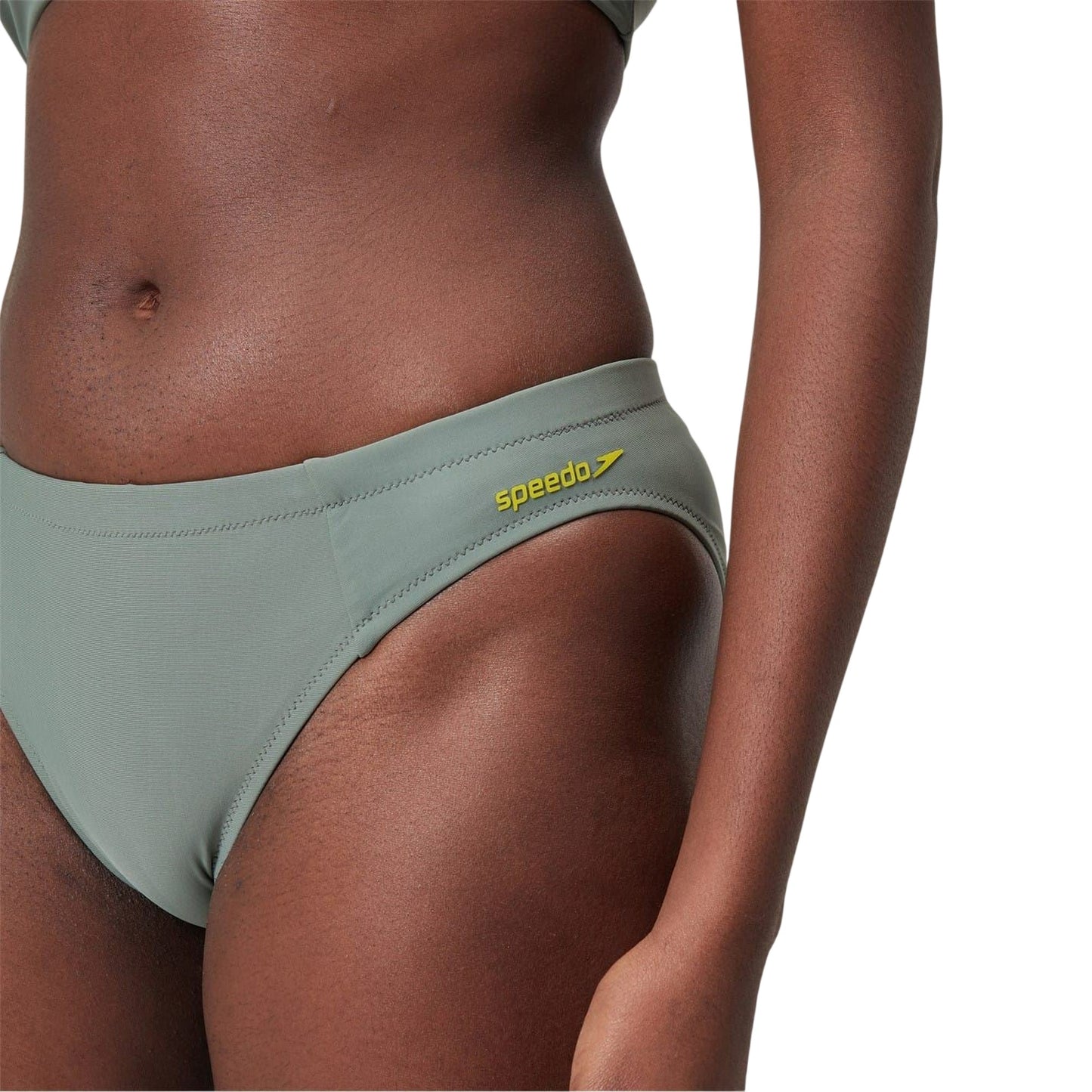 Green - Side - Speedo Womens-Ladies Logo High Leg Bikini Bottoms