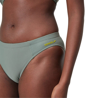 Green - Side - Speedo Womens-Ladies Logo High Leg Bikini Bottoms
