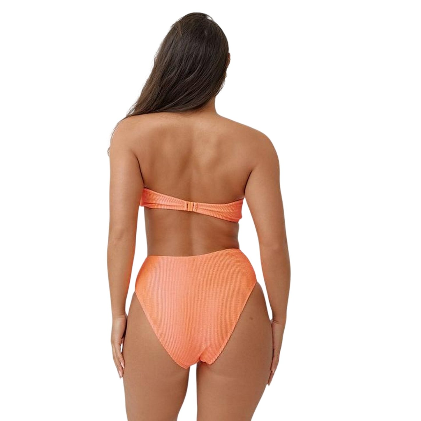 Coral - Back - Be You Womens-Ladies Textured High Waist Bikini Bottoms