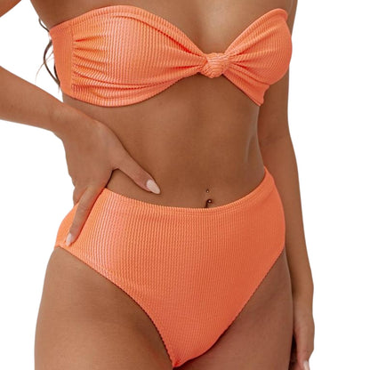 Coral - Side - Be You Womens-Ladies Textured High Waist Bikini Bottoms