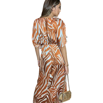 Rust - Back - AX Paris Womens-Ladies Zebra Print Polyester Batwing Sleeve Midi Dress