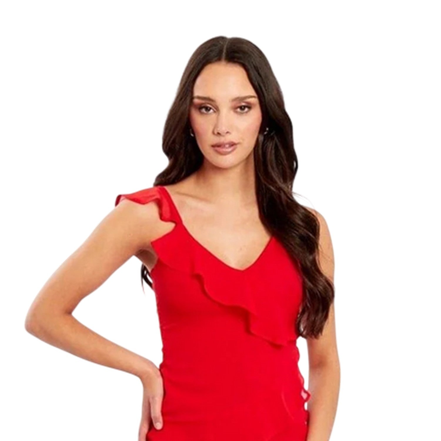 Red - Back - Influence Womens-Ladies Tiered V Neck Cami Maxi Dress