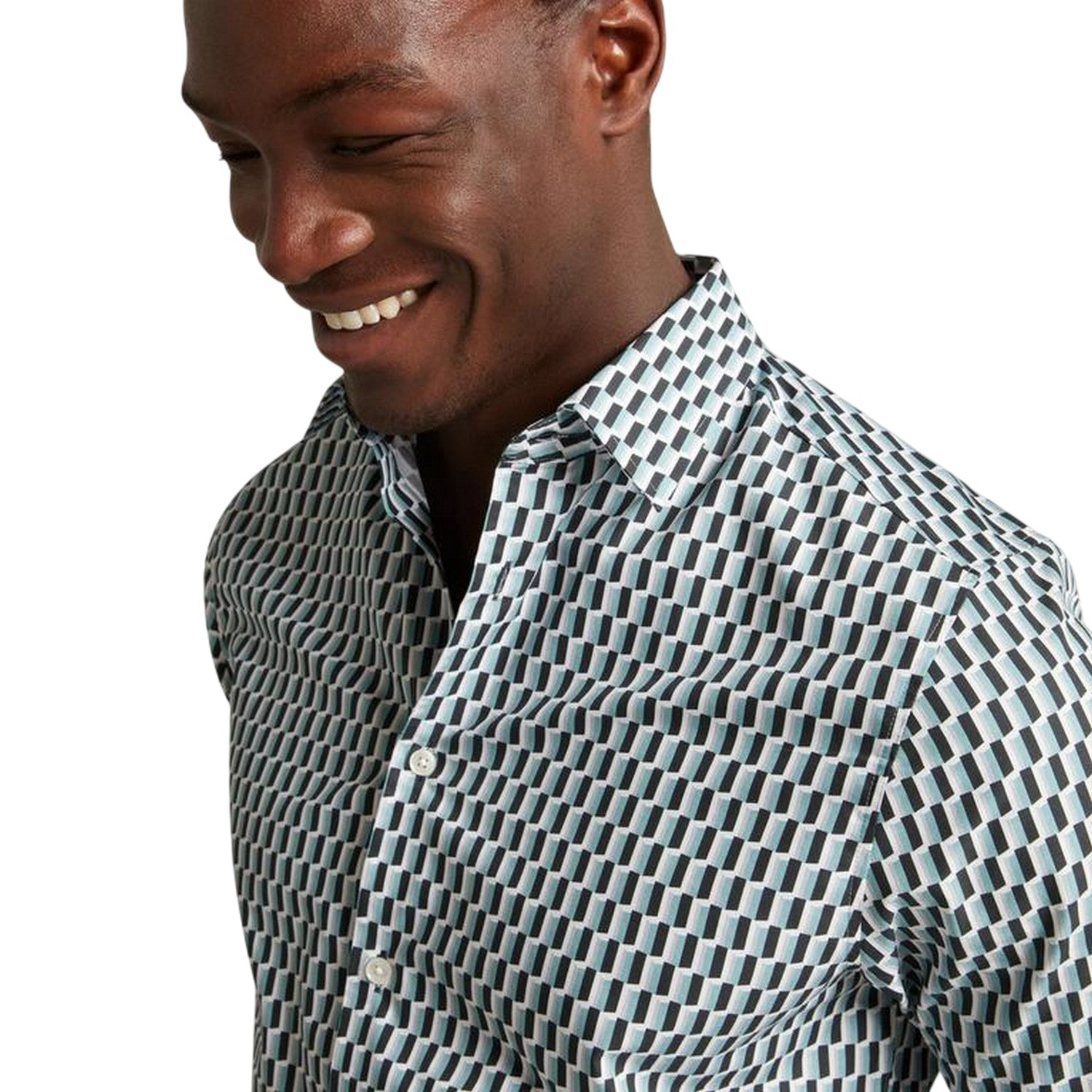 Turquoise - Side - Ted Baker Mens Geometric Regular Shirt