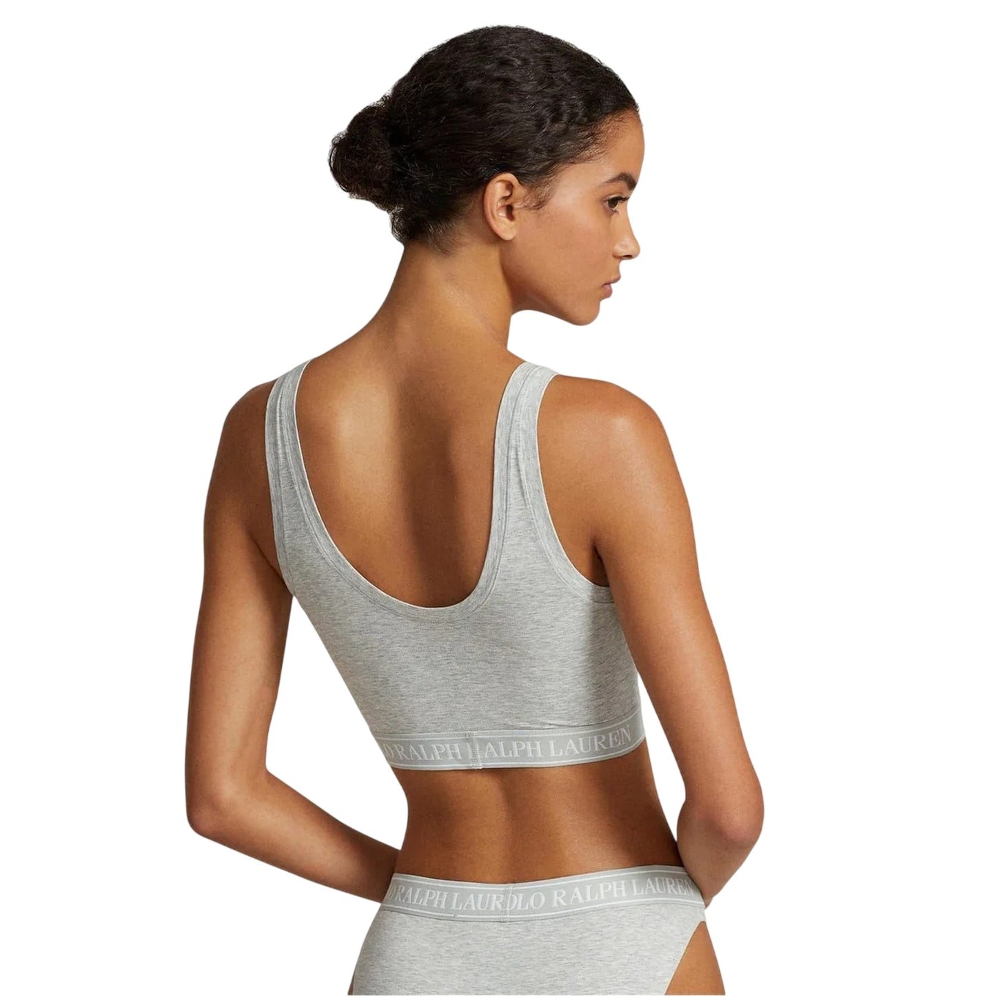 Grey - Back - Ralph Lauren Womens-Ladies Logo Scoop Neck Bralette