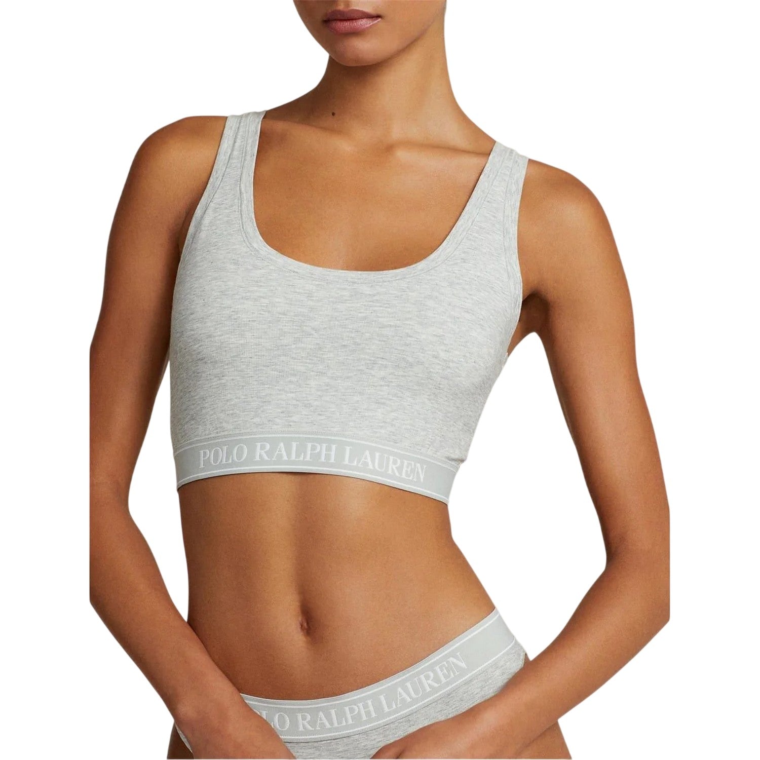 Grey - Side - Ralph Lauren Womens-Ladies Logo Scoop Neck Bralette