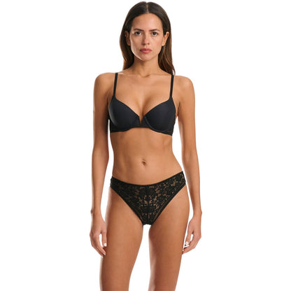 Black - Close up - Wolford Womens-Ladies Lace Mid Rise Bikini Bottoms