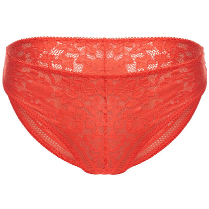 Red - Front - Wolford Womens-Ladies Lace Mid Rise Bikini Bottoms