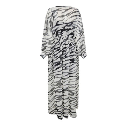 White-Black - Back - Biba Womens-Ladies Little Mistress Zebra Print Maxi Dress