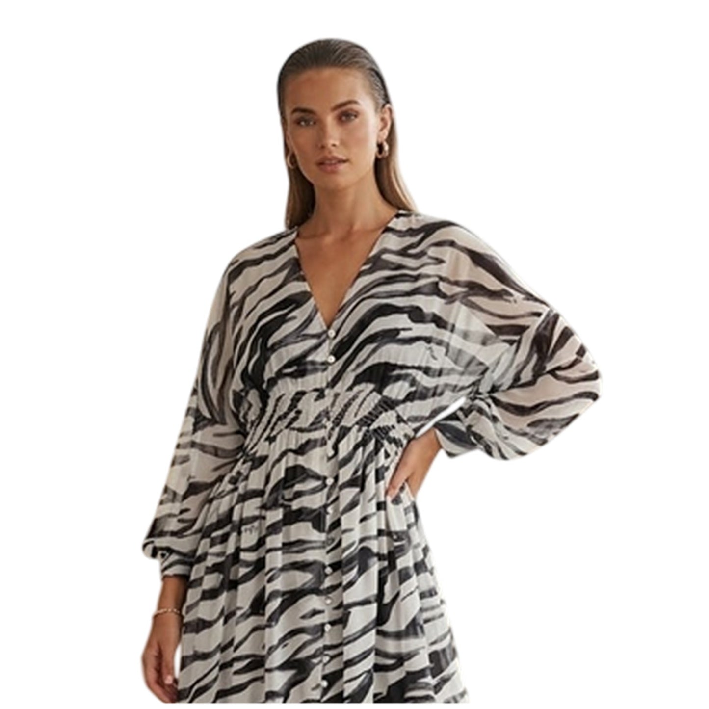 White-Black - Side - Biba Womens-Ladies Little Mistress Zebra Print Maxi Dress