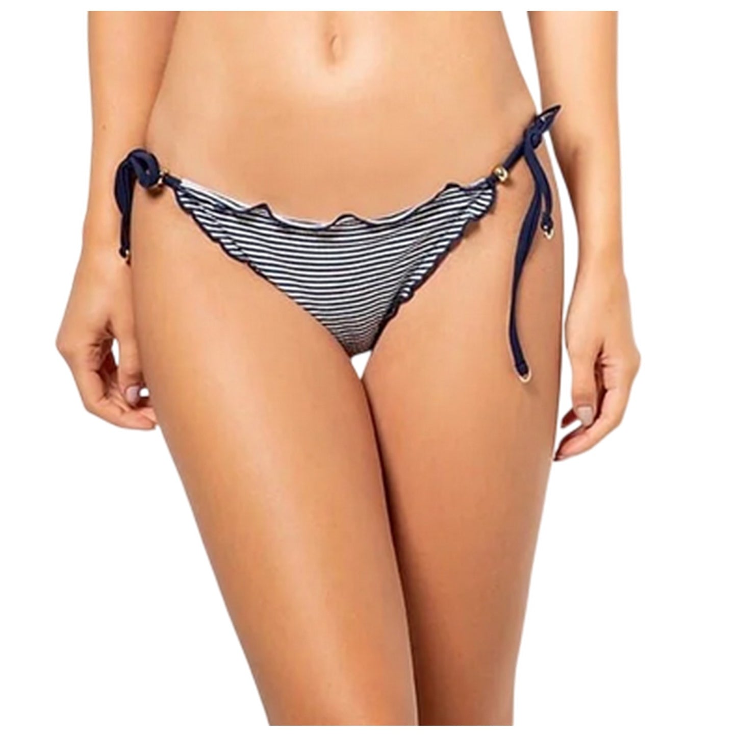 Navy-White - Back - Panos Emporio Womens-Ladies Striped Side Tie Bikini Bottoms