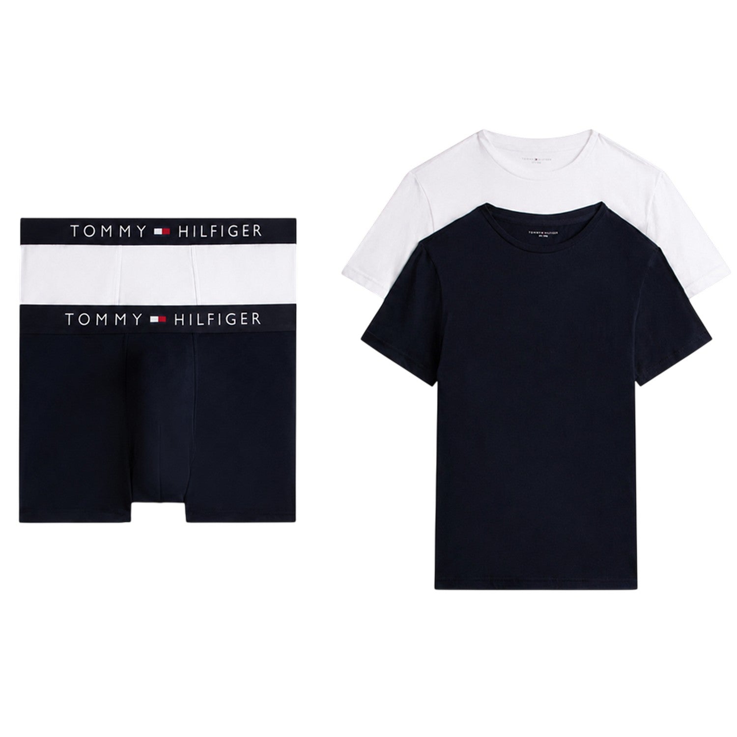 White-Navy - Front - Tommy Hilfiger Mens Plain Boxer Shorts (Pack of 2)