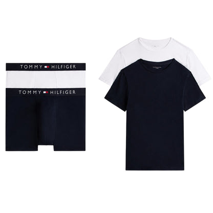 White-Navy - Front - Tommy Hilfiger Mens Plain Boxer Shorts (Pack of 2)