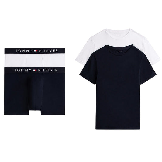 White-Navy - Front - Tommy Hilfiger Mens Plain Boxer Shorts (Pack of 2)