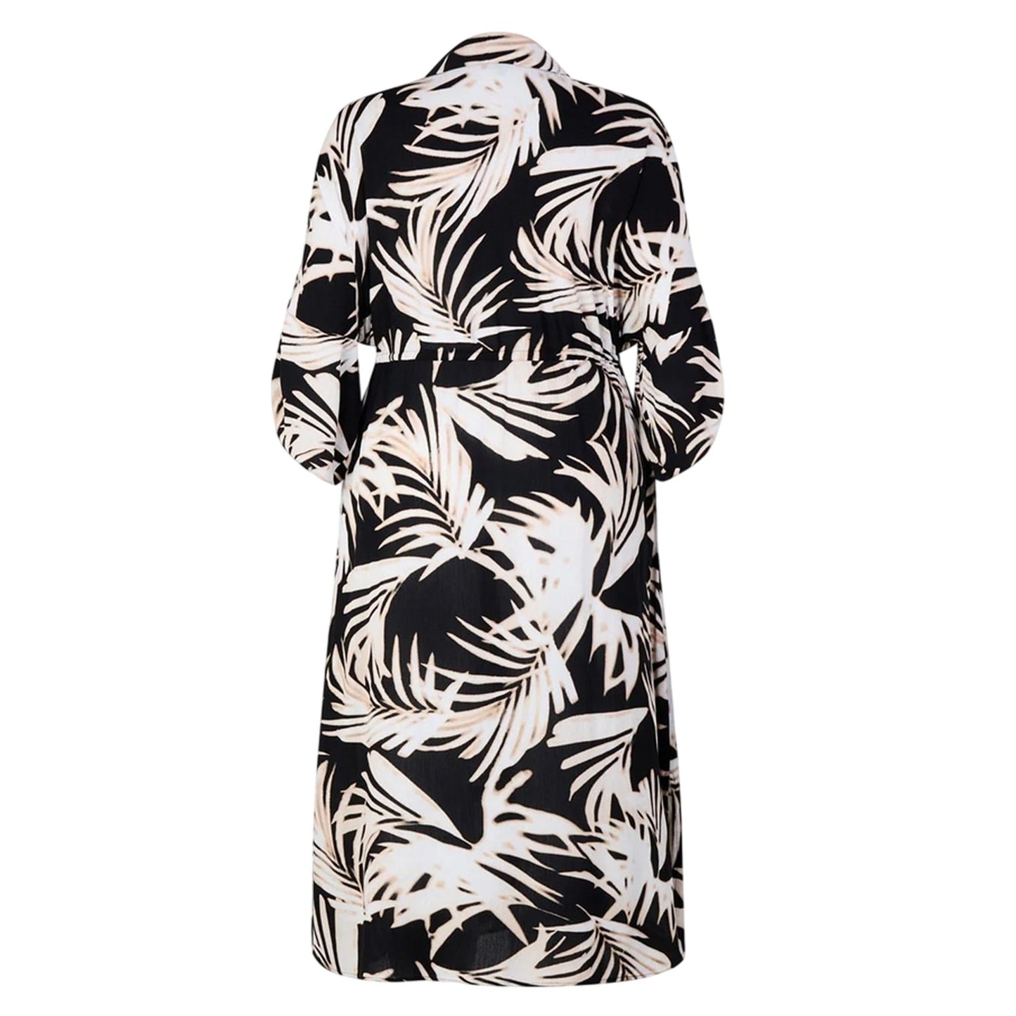 Black-White - Back - Biba Womens-Ladies Leaf Print Pocket Midi Shirt Dress