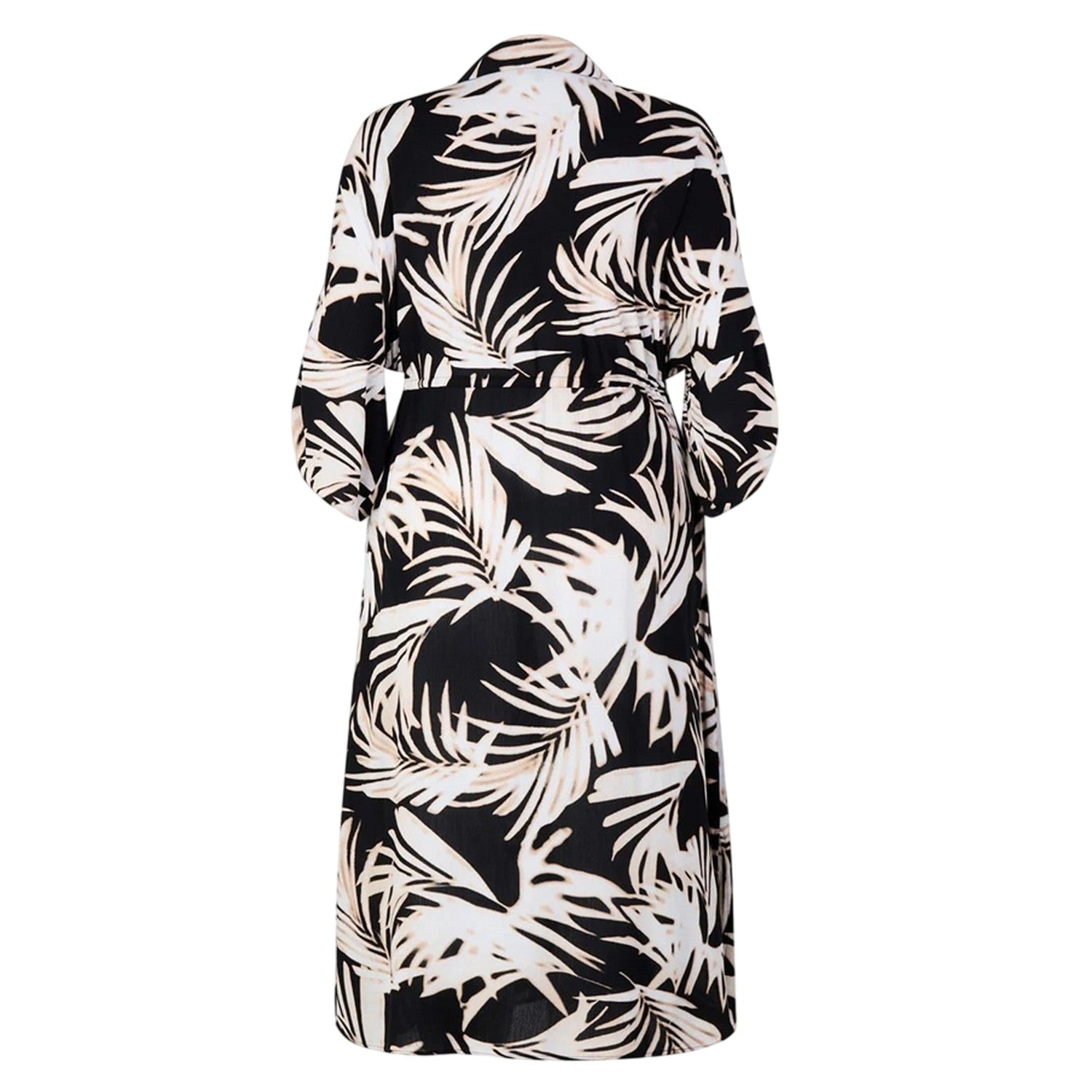 Black-White - Back - Biba Womens-Ladies Leaf Print Pocket Midi Shirt Dress