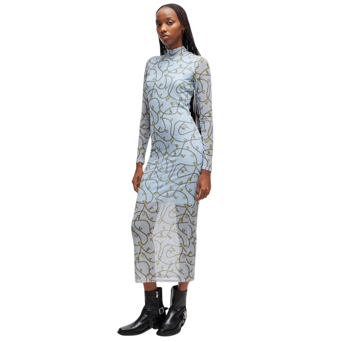Blue - Lifestyle - Hugo Womens-Ladies Nasuse 2 Mesh Maxi Dress