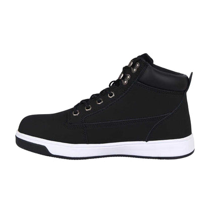 Black-White - Side - Dunlop Mens Nebraska Coated Leather Steel Toe Cap Flat Safety Boots