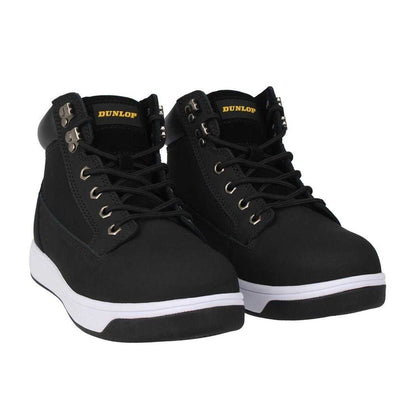 Black-White - Pack Shot - Dunlop Mens Nebraska Coated Leather Steel Toe Cap Flat Safety Boots