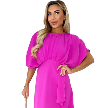 Hot Pink - Side - AX Paris Womens-Ladies Polyester Batwing Sleeve Midi Dress
