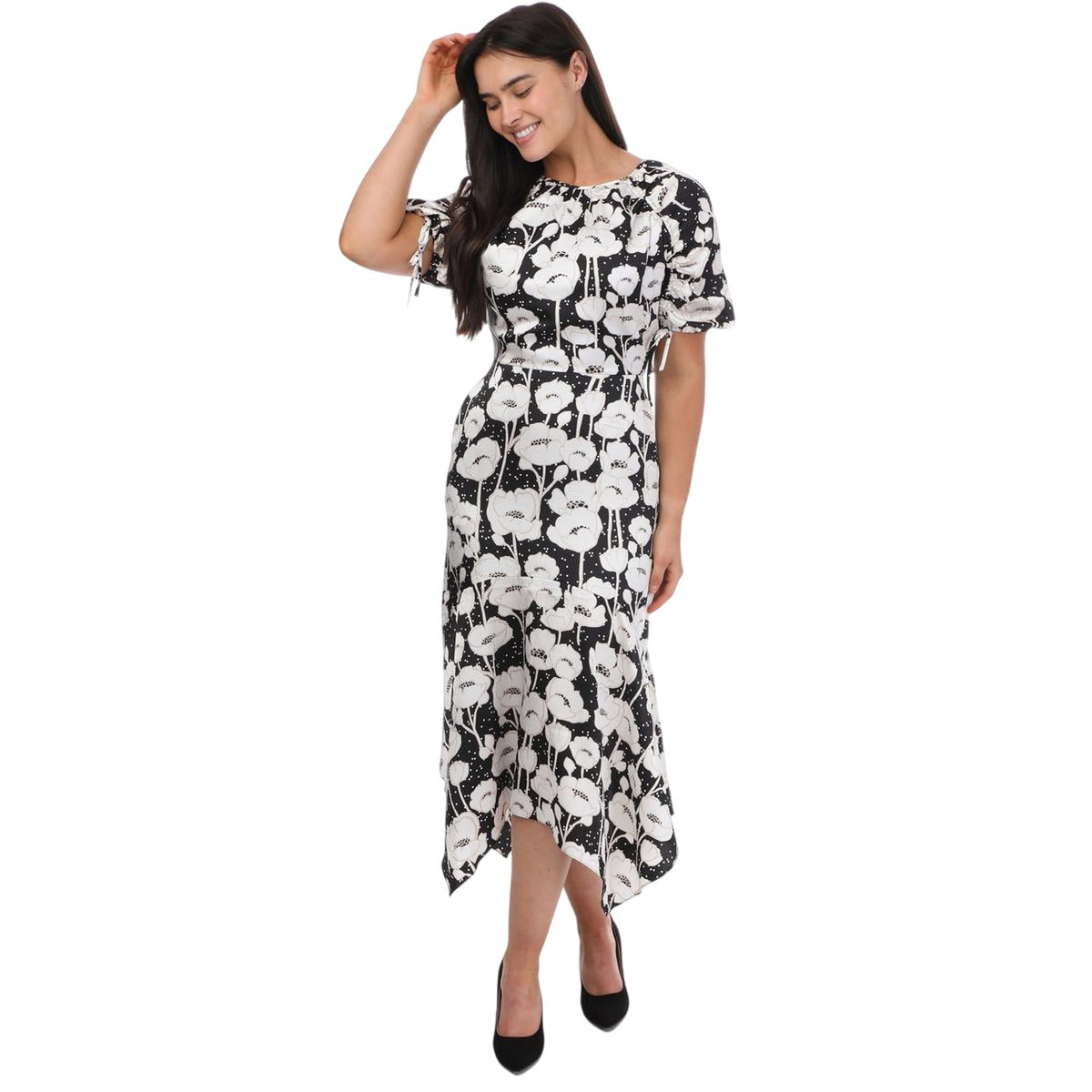 Black - Lifestyle - Ted Baker Womens-Ladies Abriee Poppy Floral Puff Sleeve Midi Dress