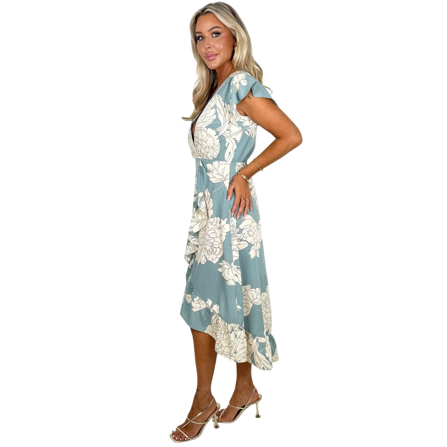 Duck Egg-Cream - Side - AX Paris Womens-Ladies Floral Polyester Midi Dress