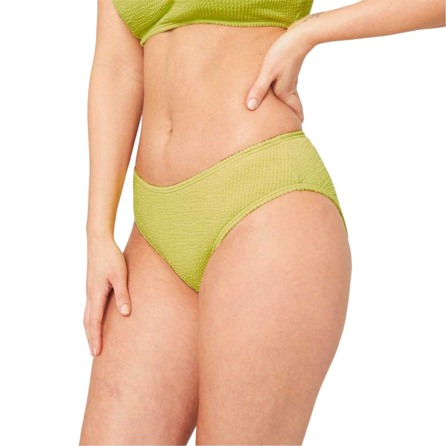 Lime - Side - Be You Womens-Ladies Textured Bikini Bottoms
