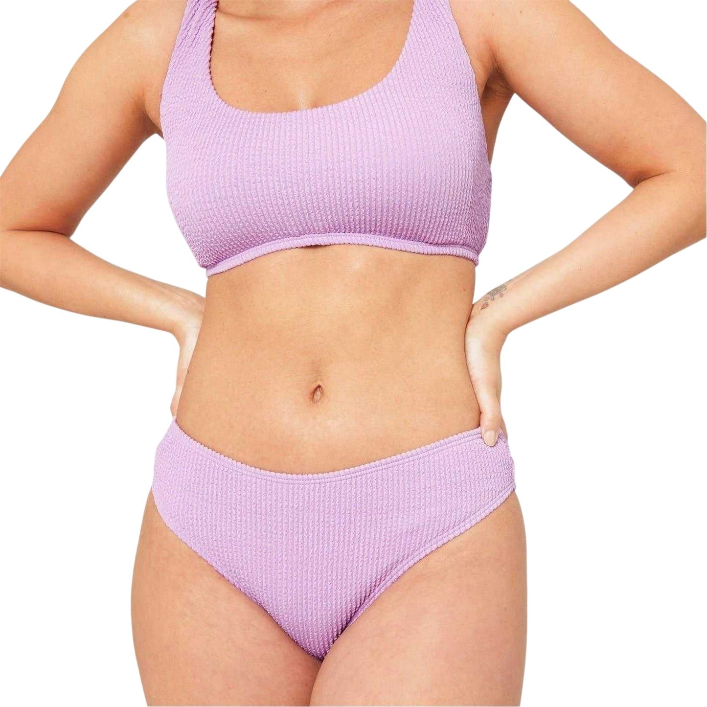 Lilac - Side - Be You Womens-Ladies Textured Bikini Bottoms
