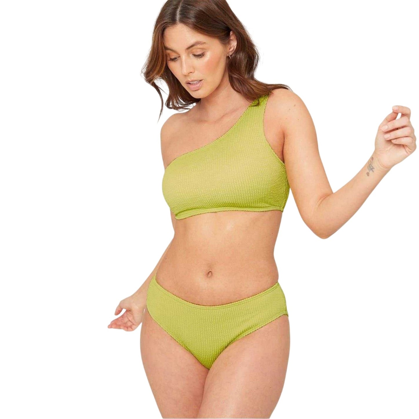 Lime - Front - Be You Womens-Ladies Textured Bikini Bottoms