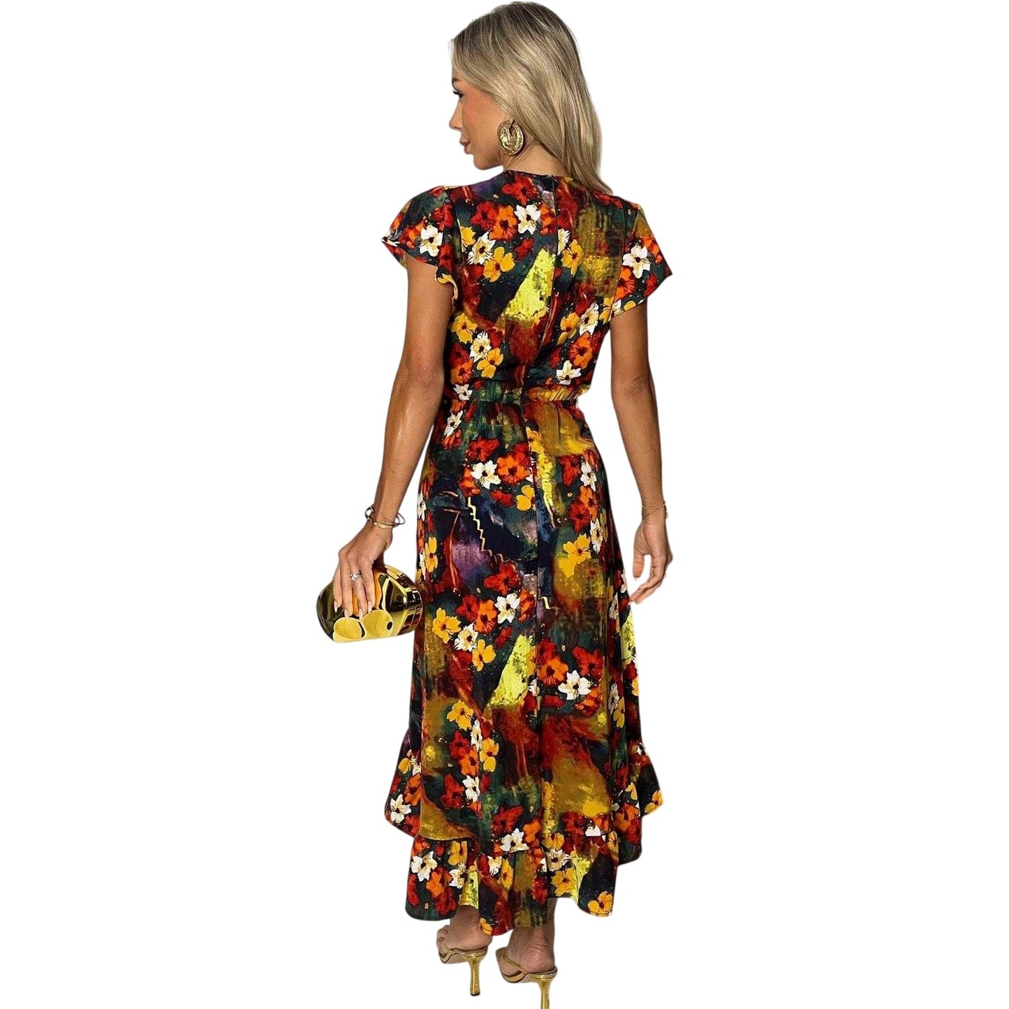 Multicoloured - Back - AX Paris Womens-Ladies Floral Frill Hem Wrap Dress