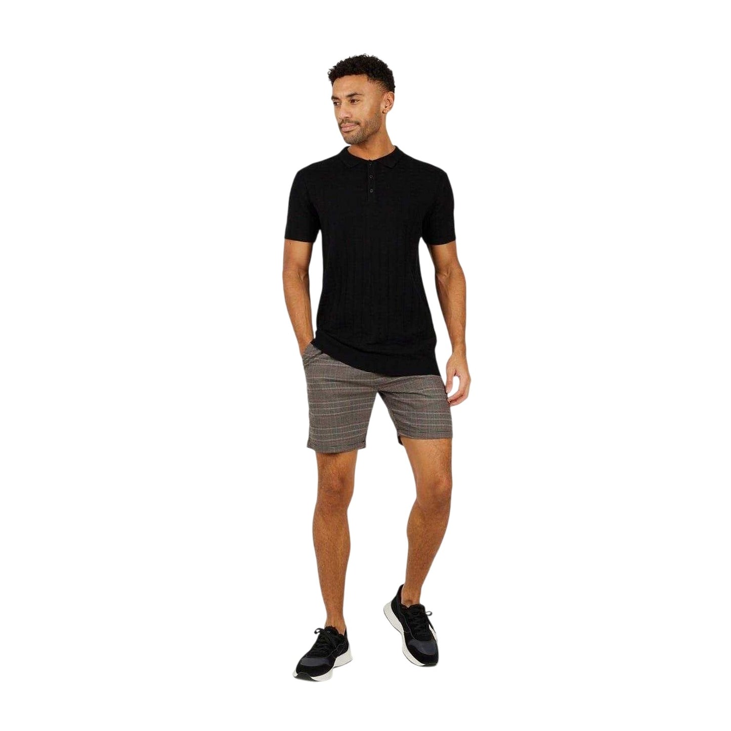 Black-Grey-Red - Lifestyle - Brave Soul Mens Plaid Shorts