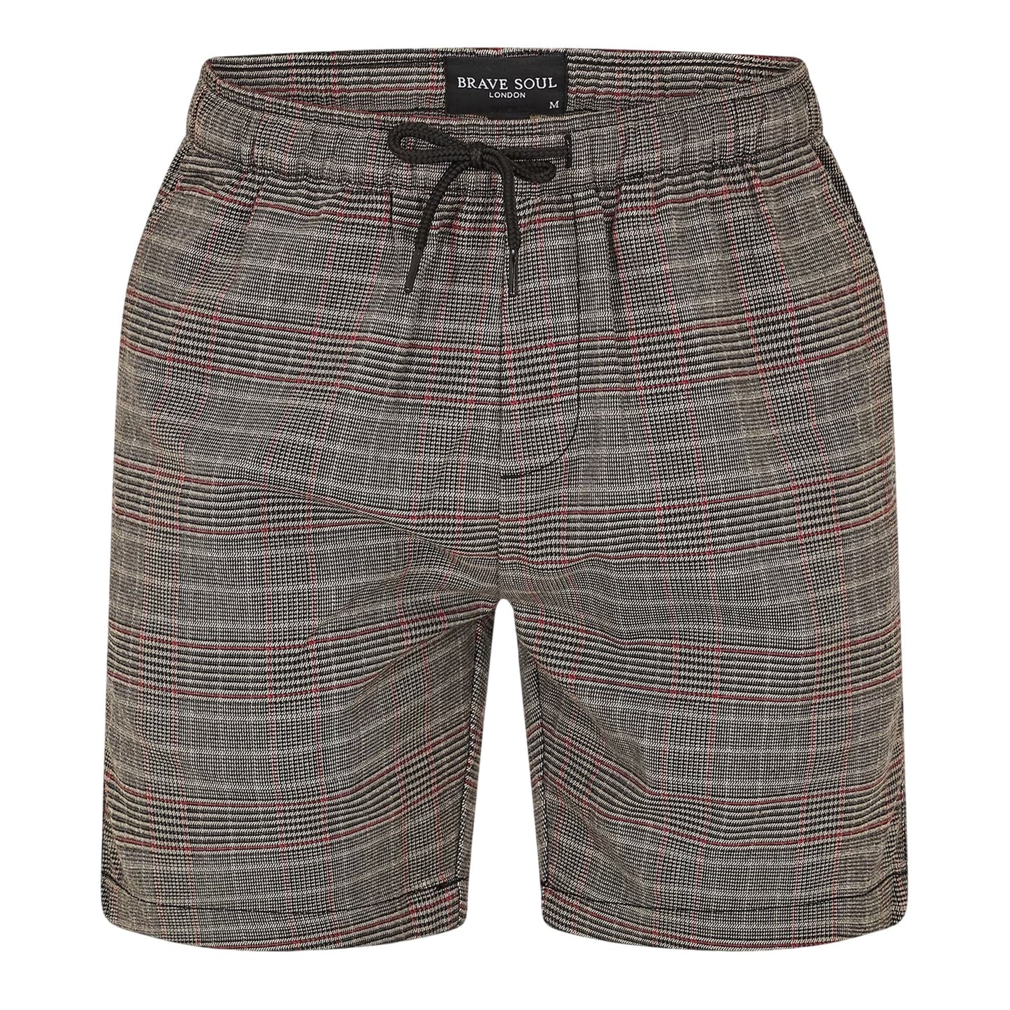Black-Grey-Red - Front - Brave Soul Mens Plaid Shorts