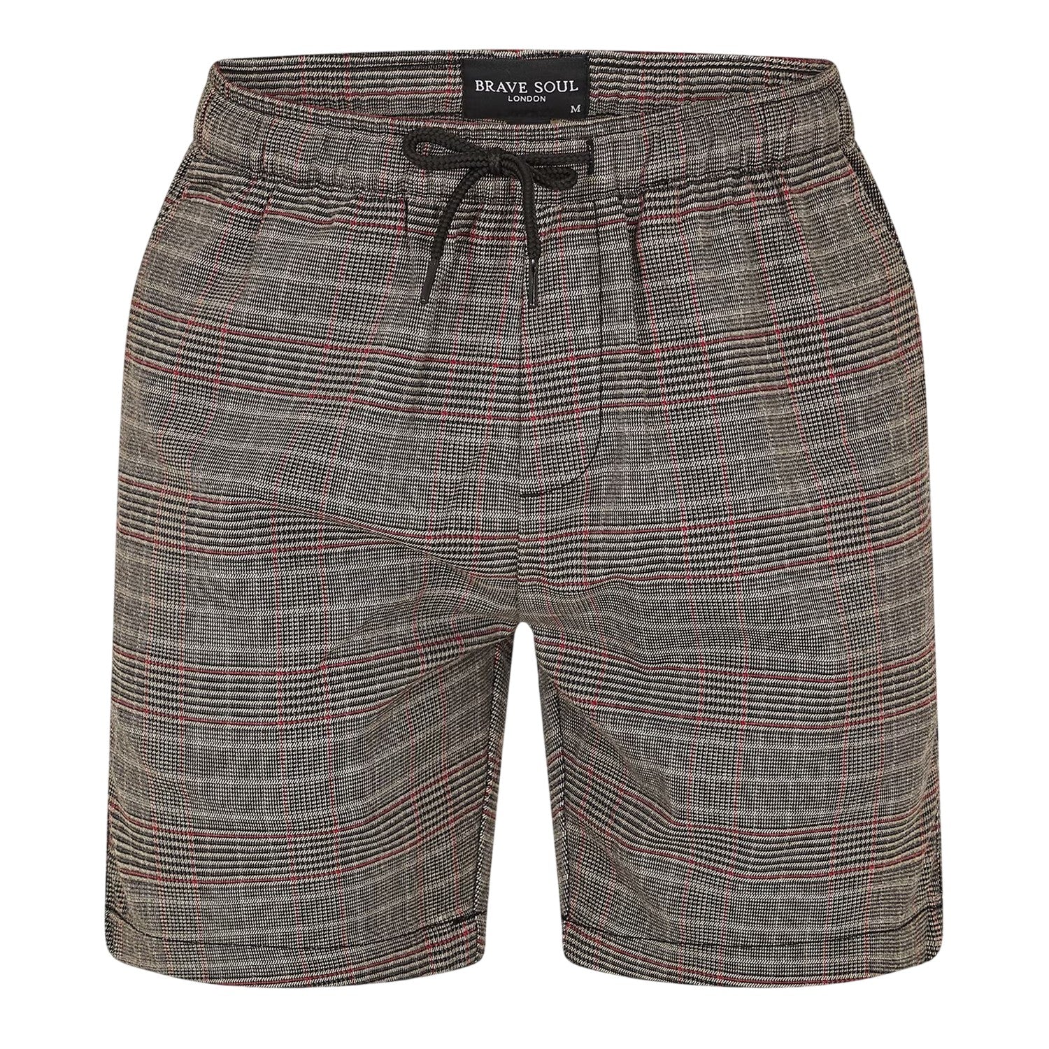 Black-Grey-Red - Front - Brave Soul Mens Plaid Shorts