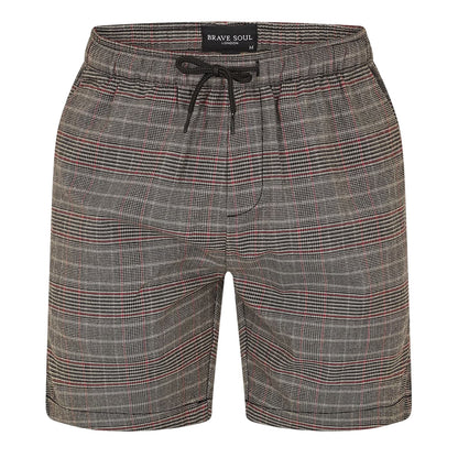 Black-Grey-Red - Front - Brave Soul Mens Plaid Shorts