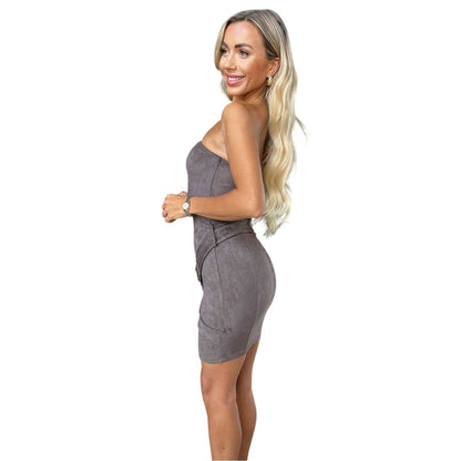 Greige - Side - AX Paris Womens-Ladies Faux Suede Fitted Mini Dress