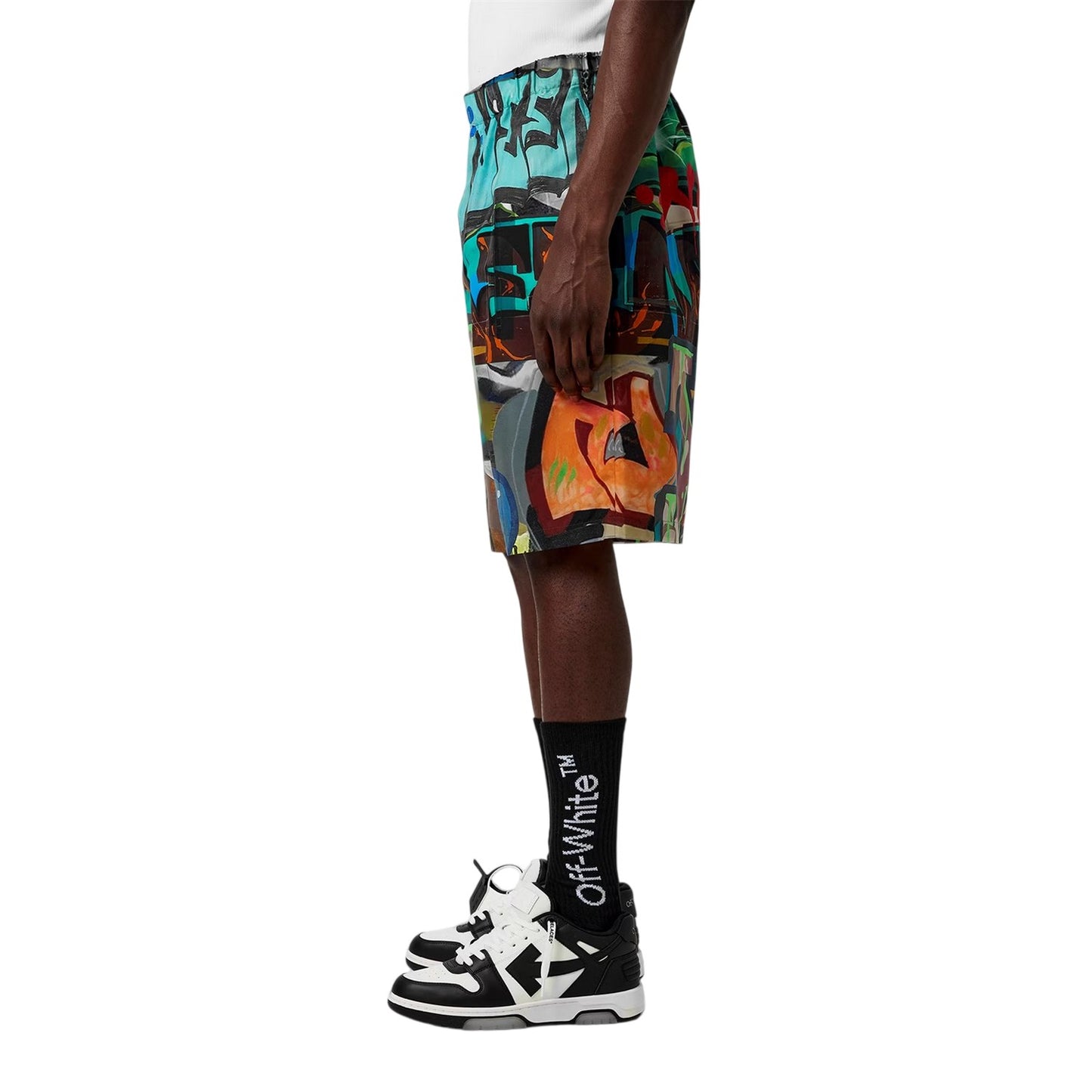 Multicoloured Print - Side - Off White Mens Graffiti Shorts