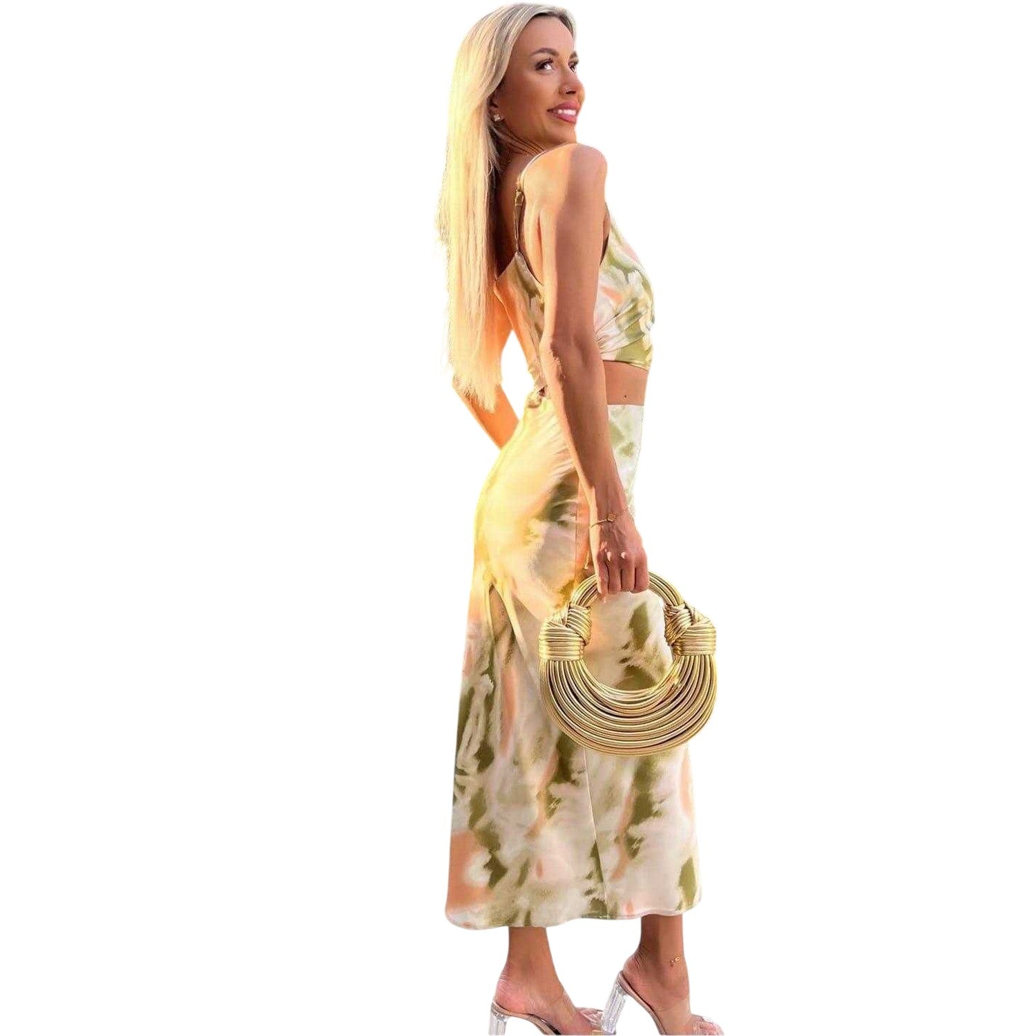 Multicoloured - Back - AX Paris Womens-Ladies Marble Polyester Asymmetric Cut Out Midi Dress