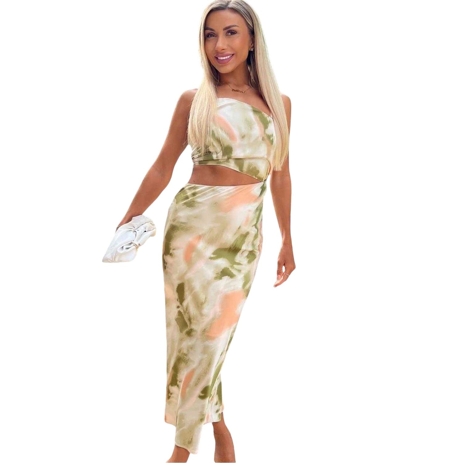 Multicoloured - Side - AX Paris Womens-Ladies Marble Polyester Asymmetric Cut Out Midi Dress