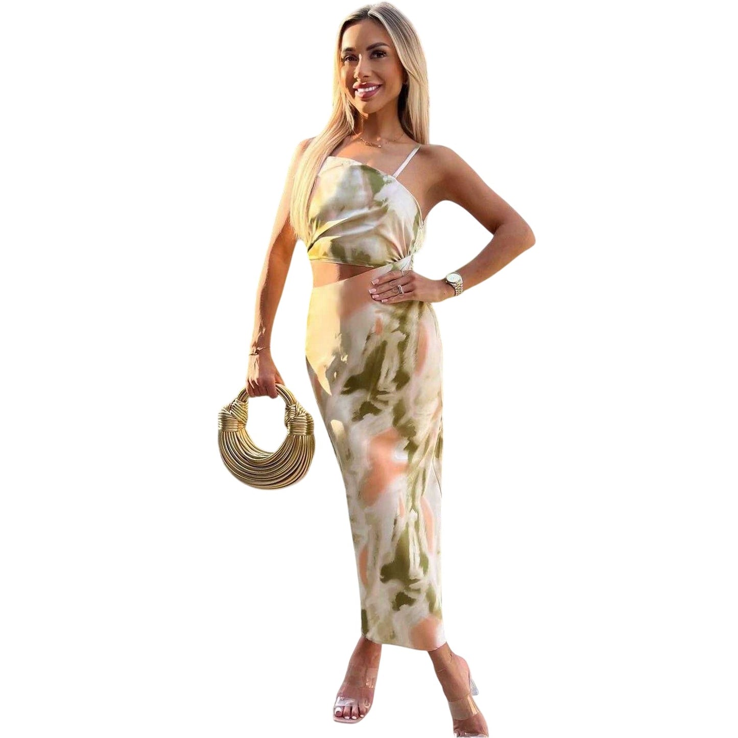 Multicoloured - Lifestyle - AX Paris Womens-Ladies Marble Polyester Asymmetric Cut Out Midi Dress