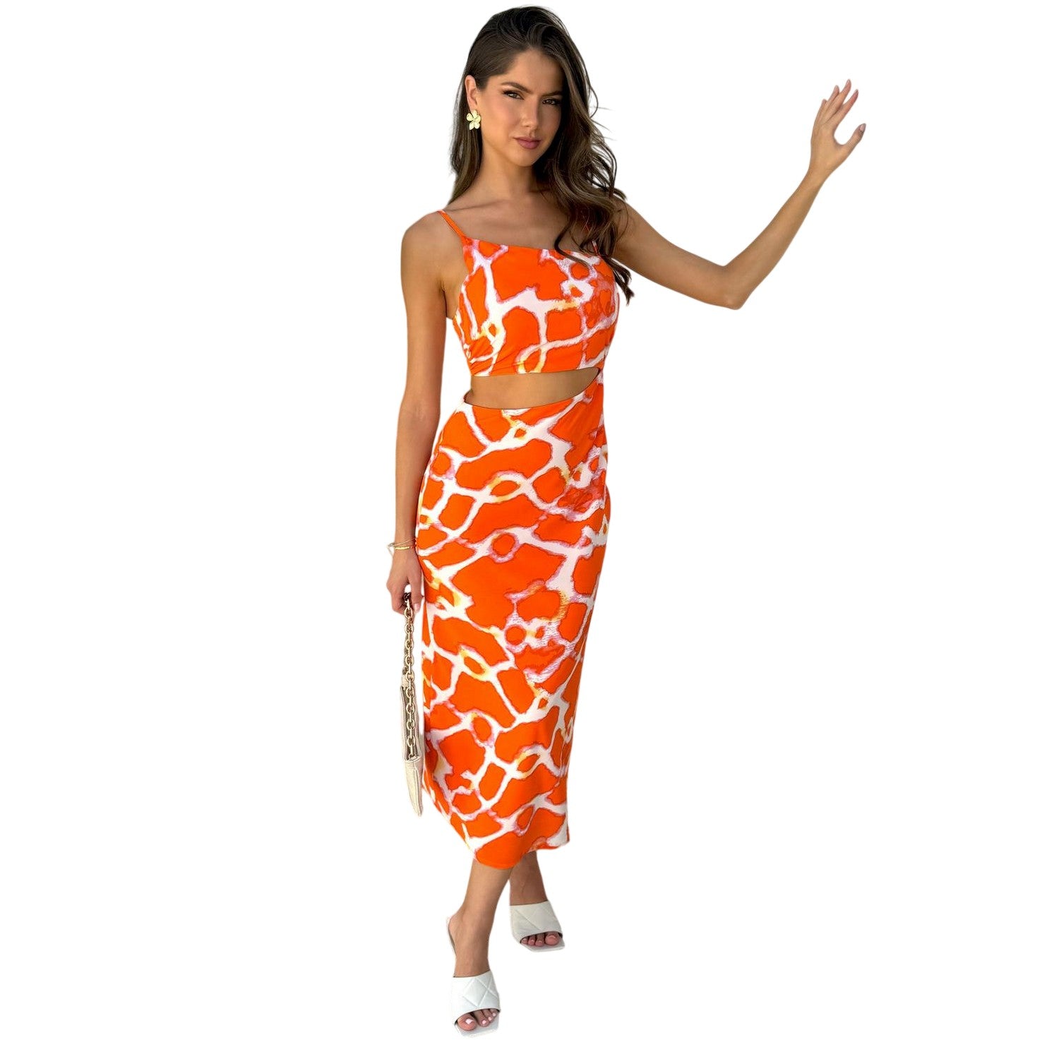 Orange - Lifestyle - AX Paris Womens-Ladies Giraffe Print Polyester Asymmetric Cut Out Midi Dress