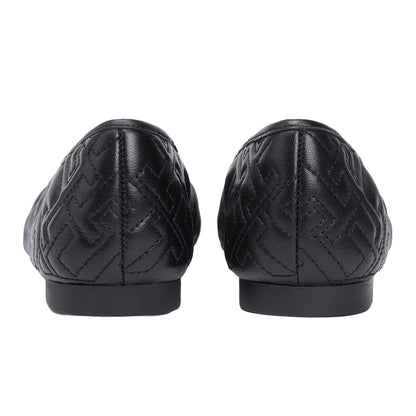 Black - Back - Tommy Hilfiger Womens-Ladies Leather Quilted Ballerina Flats