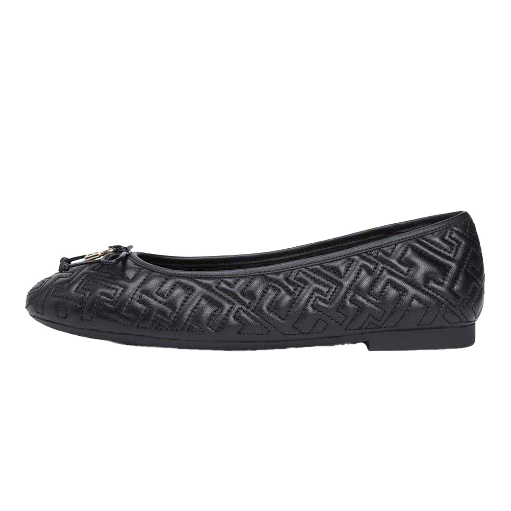 Black - Side - Tommy Hilfiger Womens-Ladies Leather Quilted Ballerina Flats