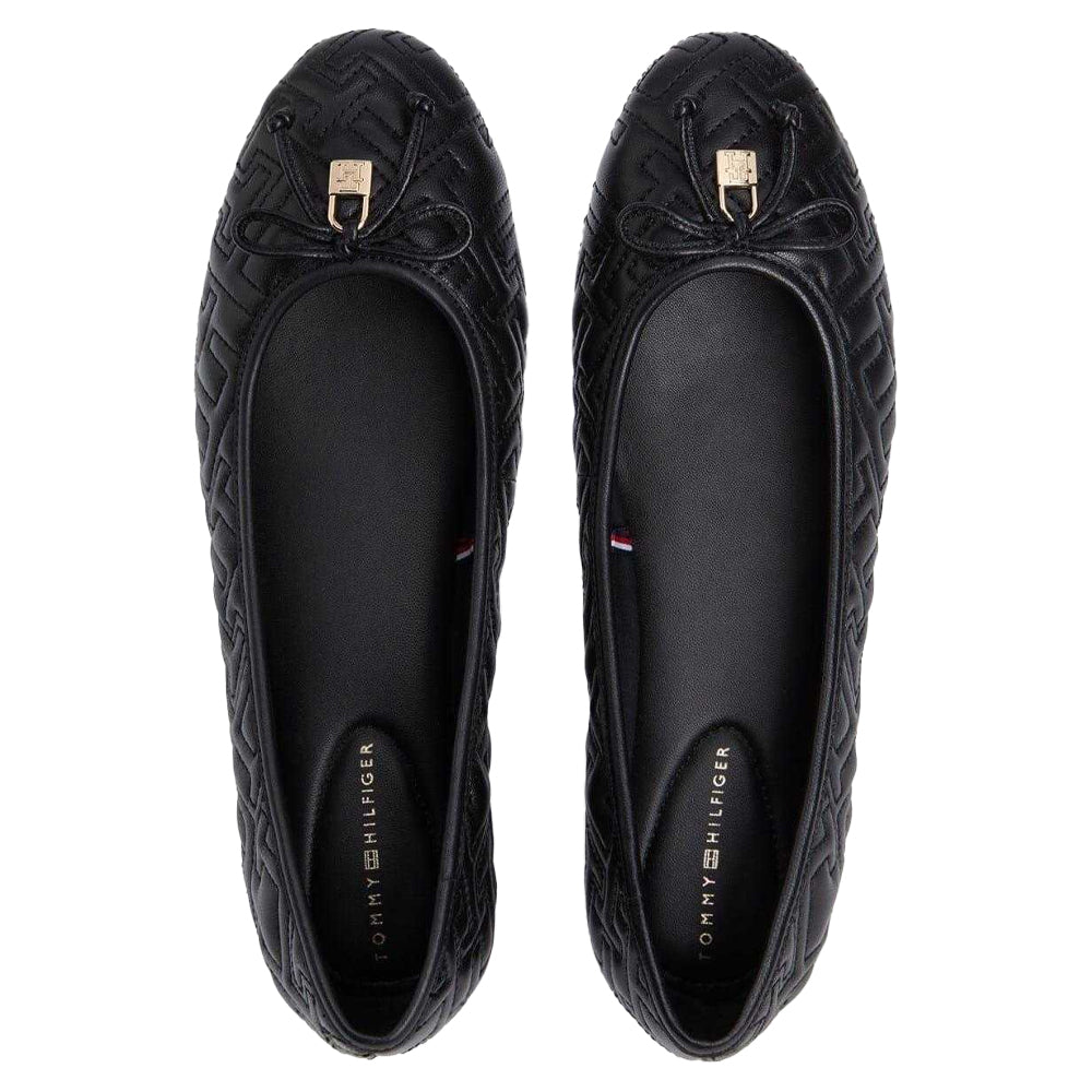 Black - Lifestyle - Tommy Hilfiger Womens-Ladies Leather Quilted Ballerina Flats