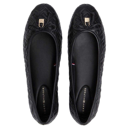Black - Lifestyle - Tommy Hilfiger Womens-Ladies Leather Quilted Ballerina Flats