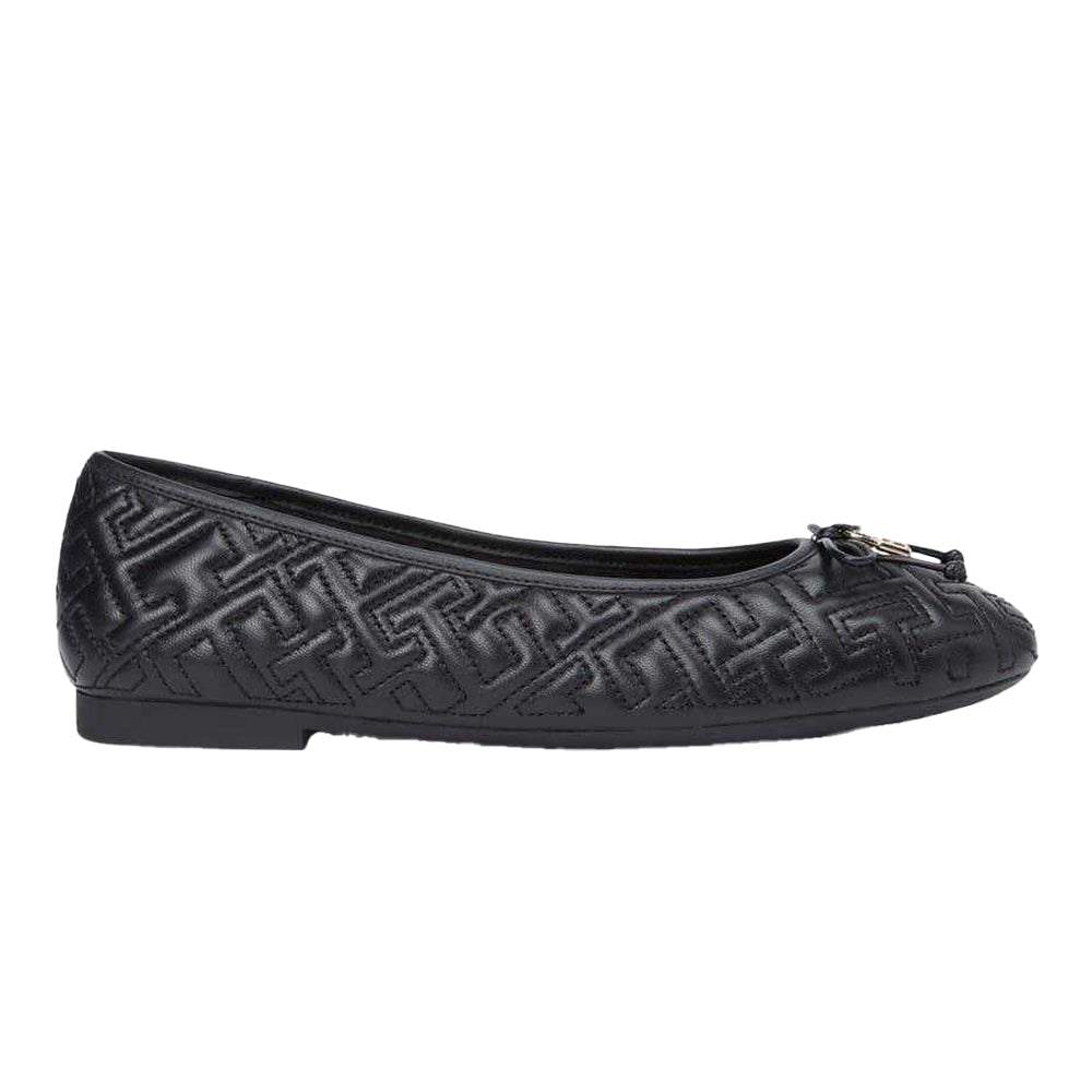Black - Front - Tommy Hilfiger Womens-Ladies Leather Quilted Ballerina Flats
